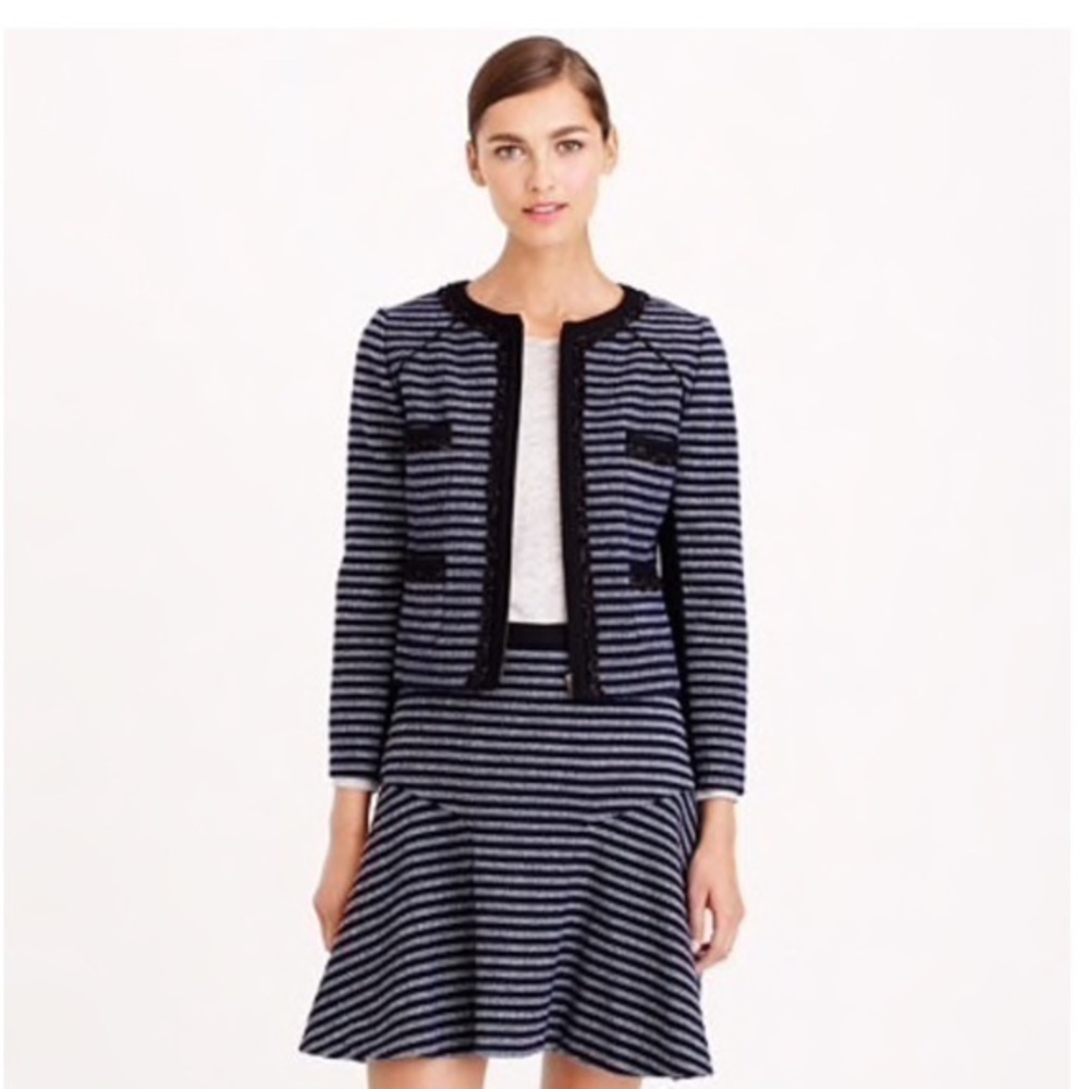 NWT J. Crew navy stripe tweed plaza skirt